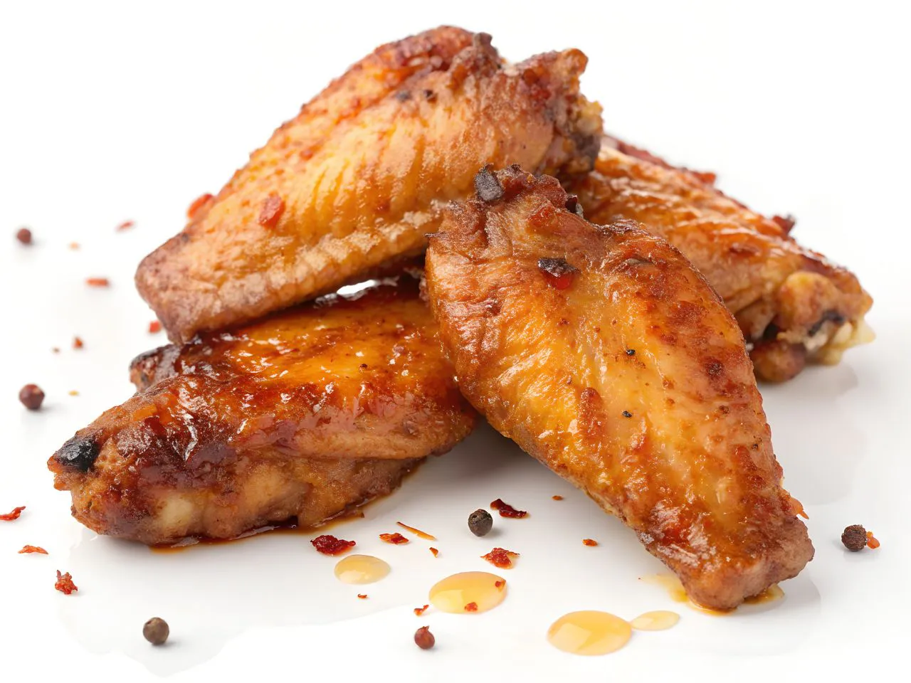 Sticky glazed roasted chicken wings sprinkled with peppercorn and chili flakes at Authentic Yongtai Scallion Pie & Shi Wei BBQ, a Chinese Restaurant in Brooklyn